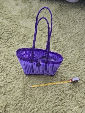 Purple Woven Tote Bag with Long Handles